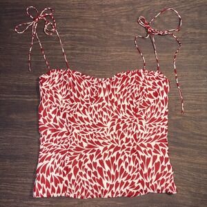 Reformation Novena Ruffle Camisole Heart Print Bustier Cami Top Womens Size 10